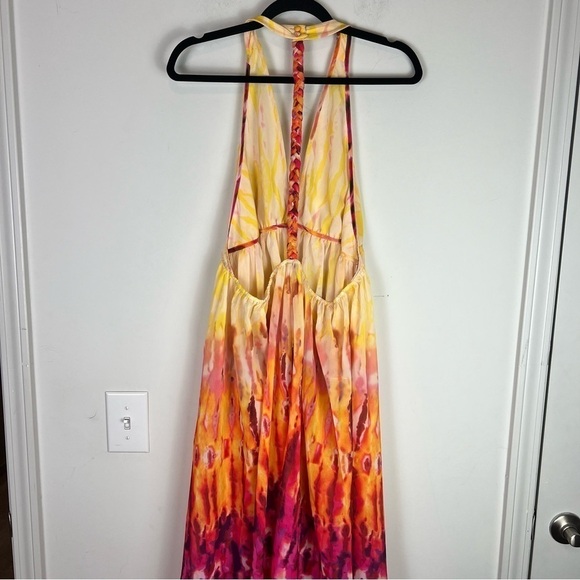 Anthropologie Sleeveless Tiered Maxi Dress yellow pink colorful bright summer - Picture 8 of 12